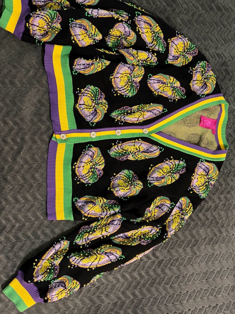 QUEEN OF SPARKLES Mardi Gras King Cake Cardigan